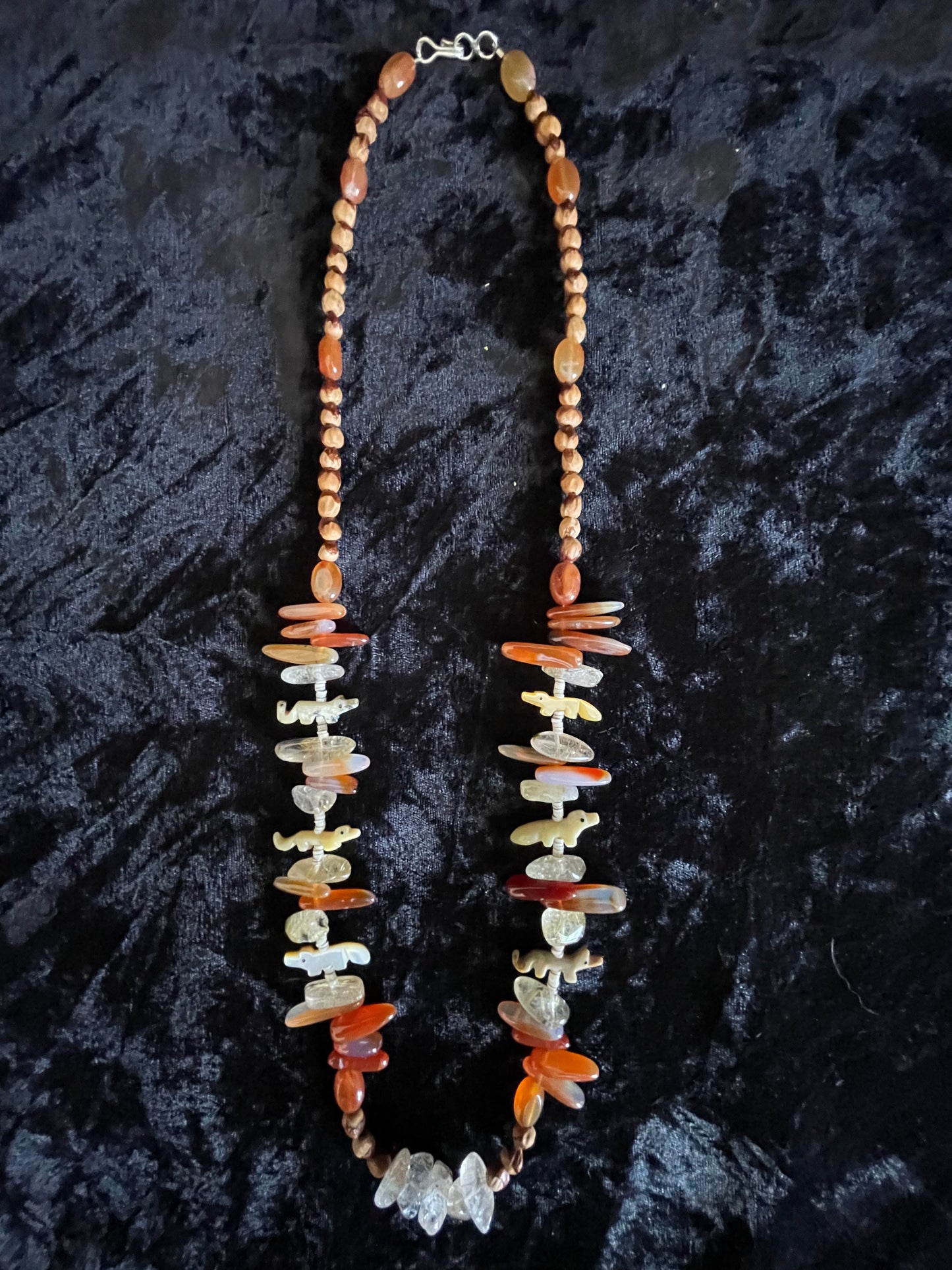 Stone Animal Carvings with Carnelian & Native American Juniper Ghost Beads